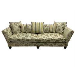 Grande four-seat Knole sofa, upholstered in floral pattern fabric with matching scatter cushions 