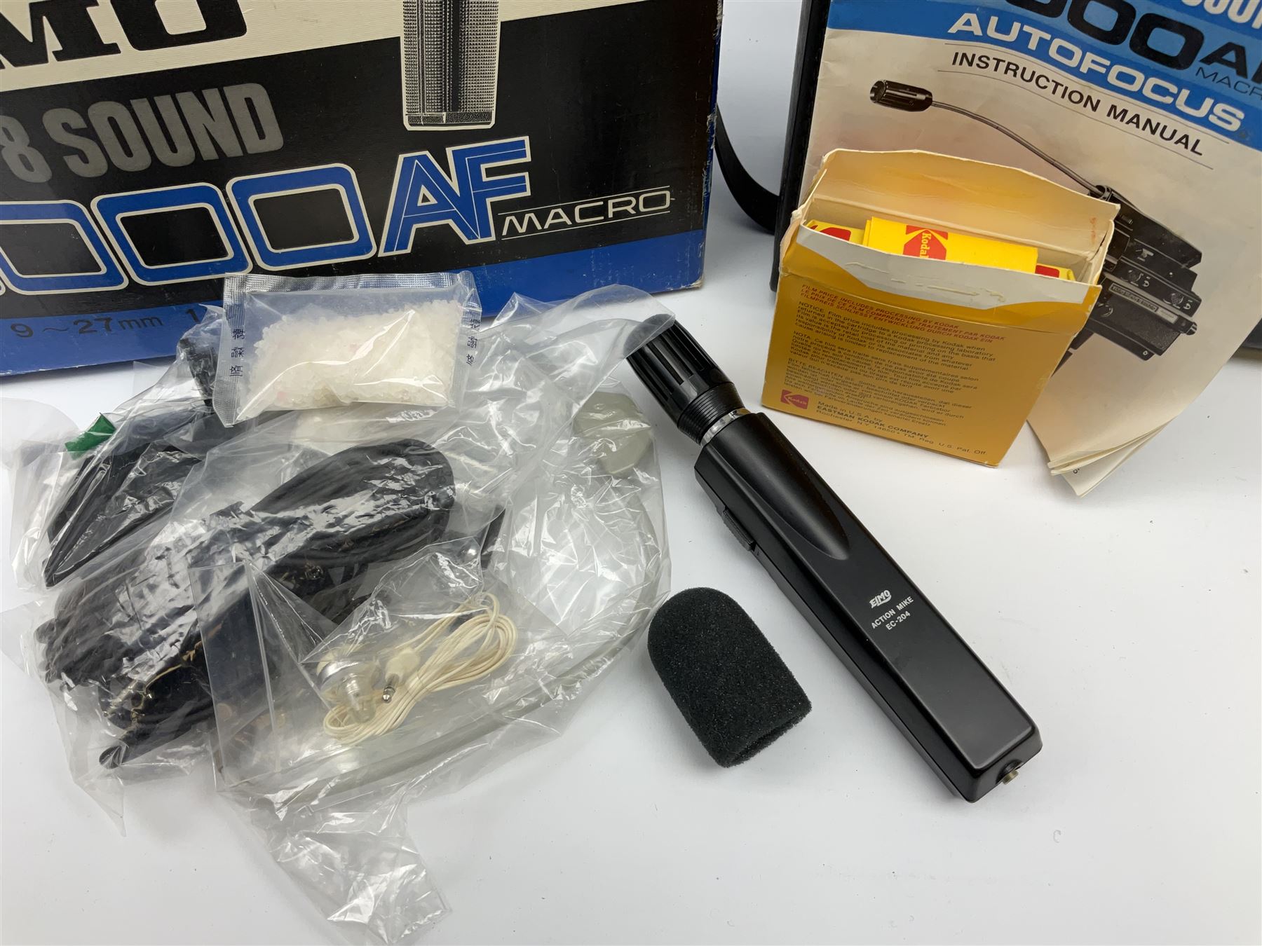 Elmo super 8 sound 3000AF Camera with extendable mic, in box, with case and instruction.  