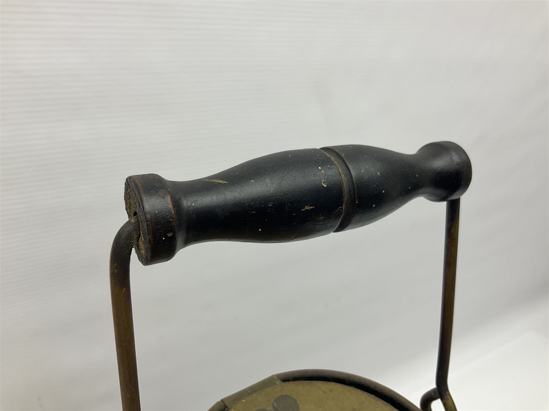 Large brass maritime lamp by Griffiths & Sons Birmingham with swing handle, threaded mounting bracket and associated oil burner, H41cm excluding handle