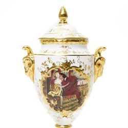 Two Coalport Romeo and Juliet vases, painted by Mary Dennis, blue printed marks to base, H24cm (2)