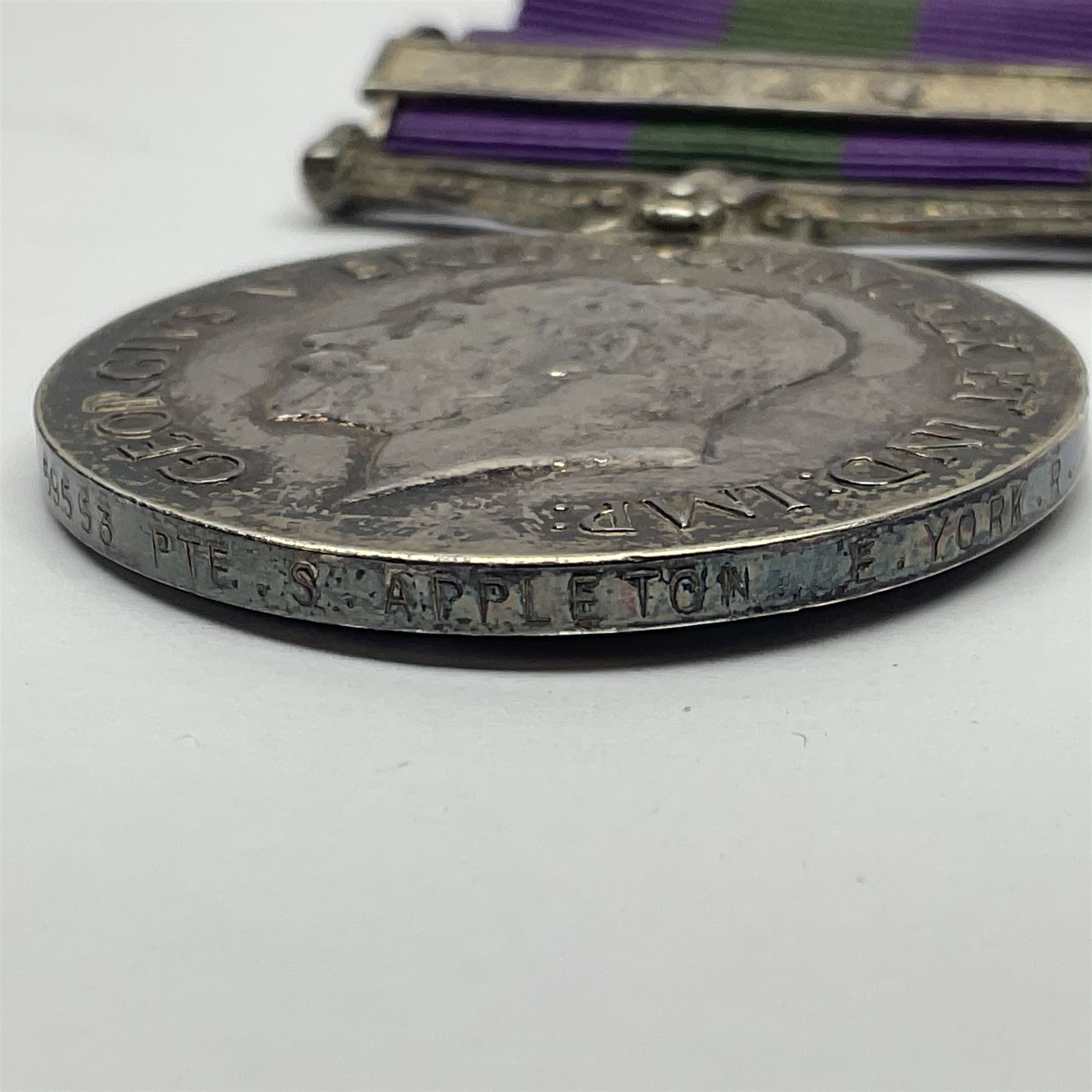George V General Service Medal with Iraq clasp awarded to 59553 Pte. S. Appleton E. York. R.; with ribbon