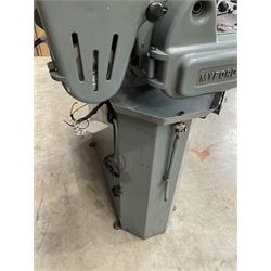 Myford Super 7 metal turning lathe with extensive collection of attachments, chucks, collets, bits; and precision metal saw