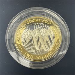 The Royal Mint United Kingdom 2003 'DNA Double Helix' silver proof piedfort two pound coin, cased with certificate
