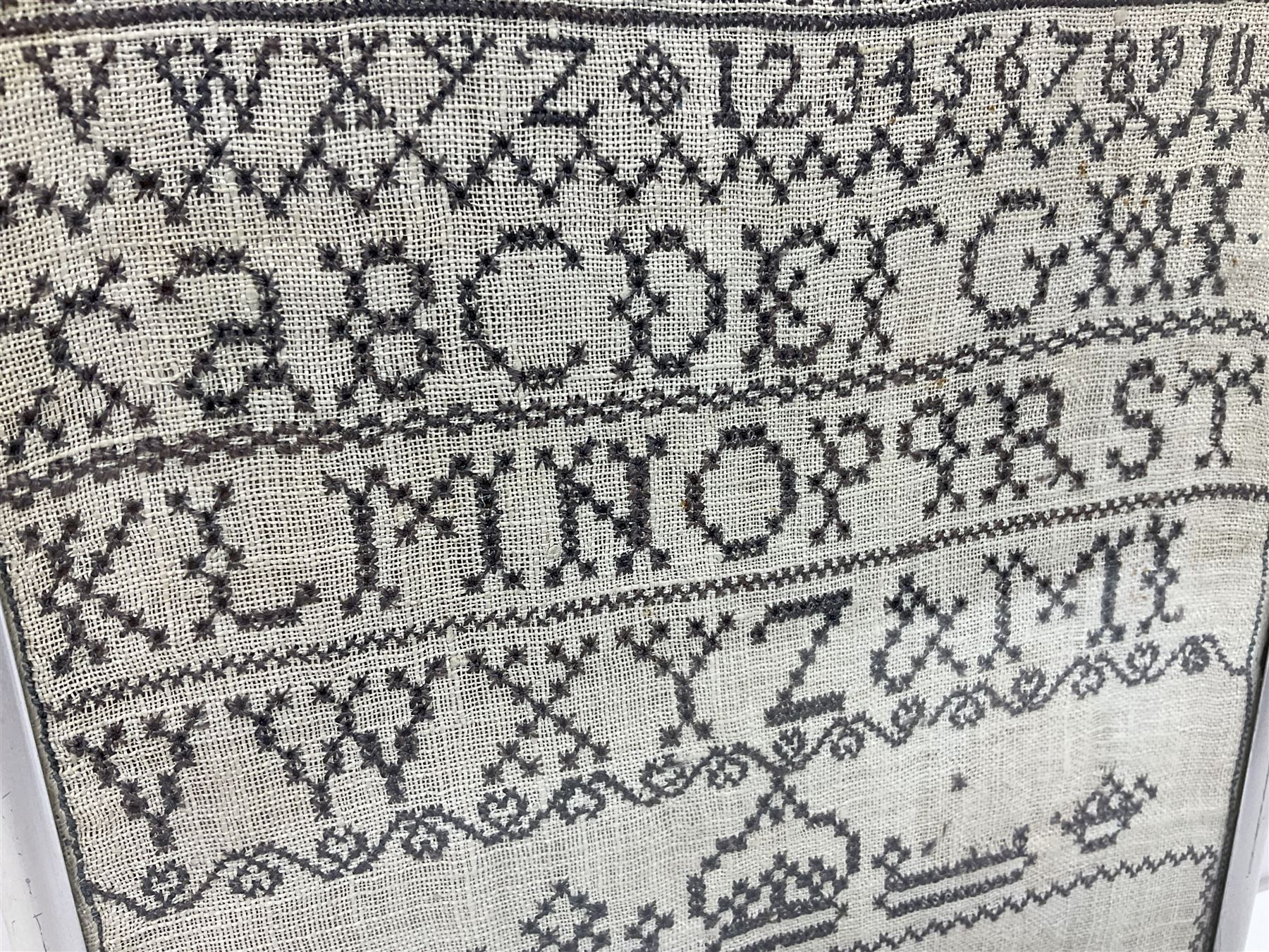 18th century alphabet cross stitch sampler, together with a later alphabet sampler, largest H31cm, W22cm