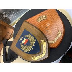 Items of Maritime or Naval interest including two naval hats, one with 'H.M.S. Richmond' tally, the other with 'H.M.S. Pembroke' tally, framed prints etc
