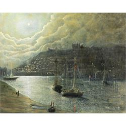 B Pearson (British 20th century): Whitby by Moonlight, oil on canvas signed and dated 1986...