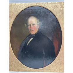 Mrs Richard Hardey (Hannah Maria Hudson) (Hull 1815-1865): George Earle (1782-1863) and Mary Foster - Half Length Portraits, pair oval oils on canvas, the latter signed and dated 1854 verso 74cm x 62cm (2) 

Notes: Hannah Maria Hudson, daughter of Wesleyan Minister Revd. Benjamin Brook Hudson and his wife Hannah, was born in Dumfries in 1815, but soon moved to Barrow upon Humber where her father was a minister. She married Mr Richard Hardey (1816-1889) on 23rd April 1840 and the couple moved to Hull. Hannah worked as a talented, if relatively unknown, portrait painter, working under the name of 'Mrs Richard Hardey'. Sadly, Hannah developed breast cancer and died in January 1865, while Richard went on to work as a successful portrait photographer. 

George Earle Jnr was the son of George Earle Snr (1748-1827), who migrated to Hull c.1777 and established himself as a stonemason, architect and speculative builder, and Mary Hargrave, daughter of stone mason and carver-gilder, Jeremiah Hargrave. George Jnr. married Mary Foster at St Mary's Church, Sculcoates on 19th February 1811, and, alongside his brother Thomas, established a business as Hull merchants who were, for a time, the town's leading importers of slate, stone, and Italian marble. In the 1851 census, he is listed as a 'Merchant, Ship Owner & Cement Manufacturer'. George Jnr's nephews Charles Foster Earle (1819-1870) and William Joel Earle (1824-1871) would go on to found C and W Earle (Earle's Shipbuilding) in 1845, having bought the Junction Foundry from James Livingston who built the first iron steam packet in 1831.