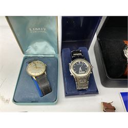 Collection of wristwatches including Accurist World Time chronograph quartz, Lorus chronograph 100m stainless steel quartz, Oskar Emil Torrini, two Citizen automatics, Seiko ladies Vivace, Titus, Limit and Tissot