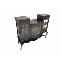 Late Victorian drop centre sideboard, curved central cupboard, cabriole legs