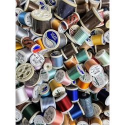 Haberdashery Shop Stock: Reels of Slyko Supreme & Raylon Madeira thread, Creative Craft pompoms and other craft-making supplies, boxes of Anchor Pearl Cotton, perforated plastic canvases etc in three boxes