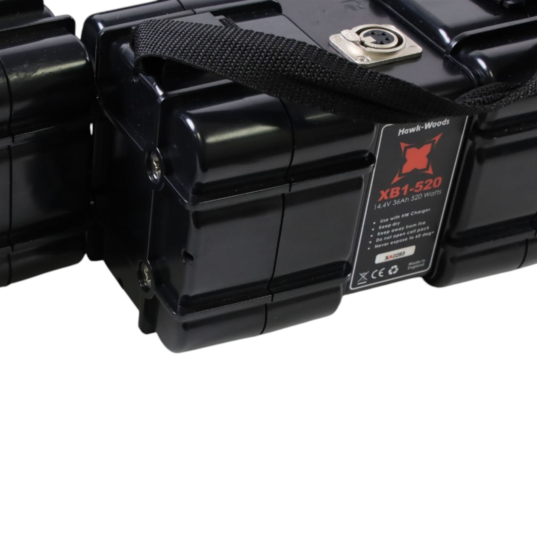 XB1-520 Block Battery Set, comprising two 14.4 volt 36Ah 520W block batteries, charger, two 4pin XLR cables and a D-Tap to 4pin cable