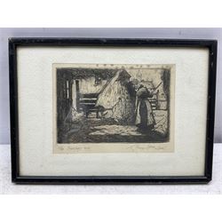 Thomas Bonar Lyon (Scottish 1873-1955): ‘The Stackyard - Fife’, drypoint etching signed and titled in pencil 10cm x 15cm