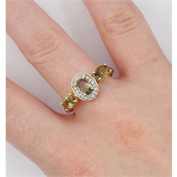 9ct gold csarite and white zircon ring, hallmarked