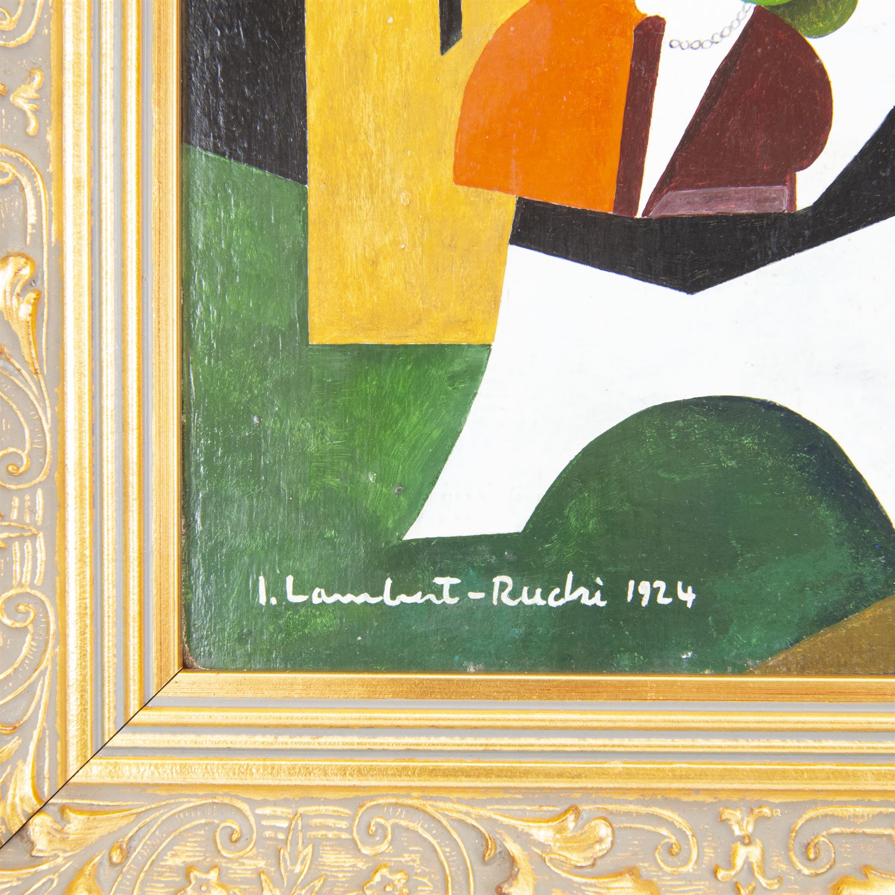 Jean Lambert-Rucki (Polish 1888-1967): Cubist Parisian Street Scene, oil on panel signed 1924, bears artist's studio sale stamp signature and date verso 35cm x 21.5cm