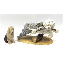 A Border Fine Arts model, Big Dog Little Dog, Old English Sheep Dog & Pekingese, A4674, H17.5cm L30cm, together with a further Border Fine Arts model of an Old English Sheep dog. (2). 