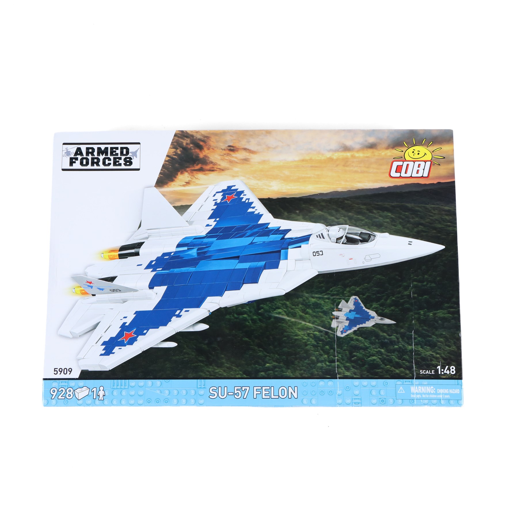 Four Cobi Bricks 1:48 scale Armed Forces model aircraft sets, comprising no. 5835 Bell Boeing V22 Osprey, no. 5909 SU-57 Felon, no. 5899 F-4S Phantom II and no. 5895 F-35 B Stovl Lightning II, all in sealed boxes