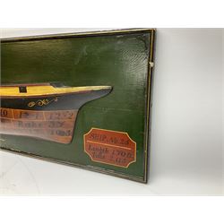 Reproduction painted wood half block model of a Hull boat 29cm x 114cm
