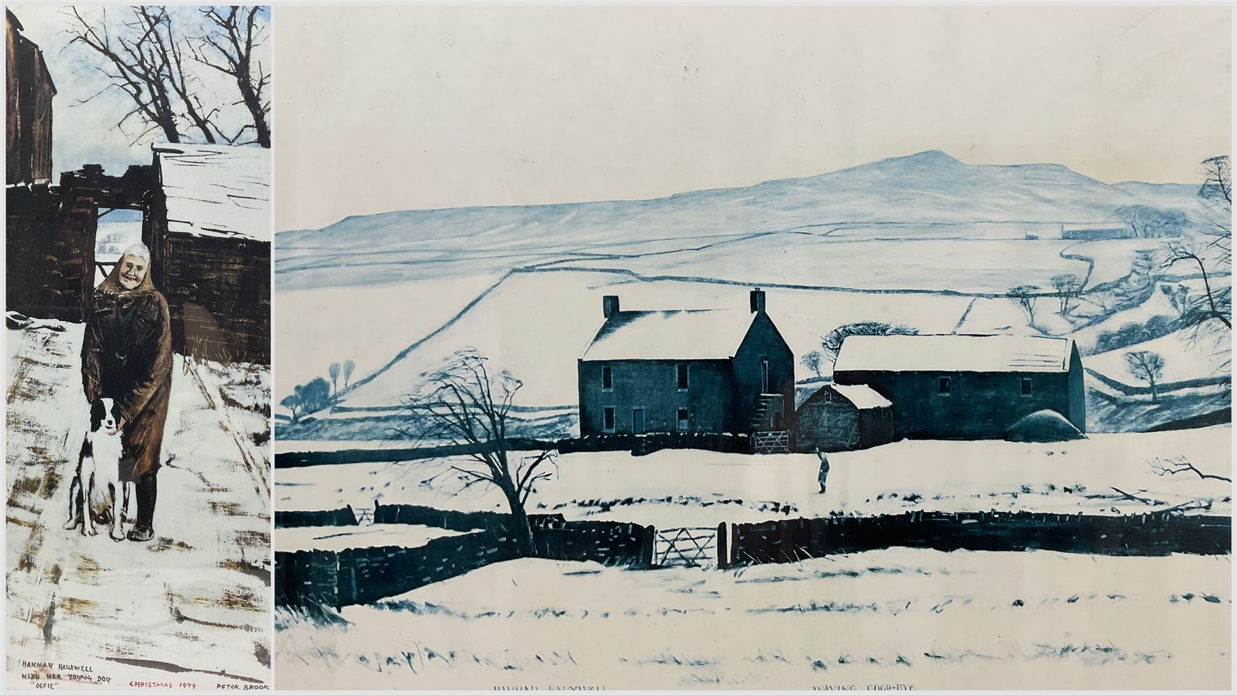 Peter Brook (Northern British 1927-2009): 'Hannah Hauxwell with her Young Dog' and 'Hannah Hauxwell Waving Goodbye', two limited edition prints signed and numbered in pencil max 34cm x 57cm (2)