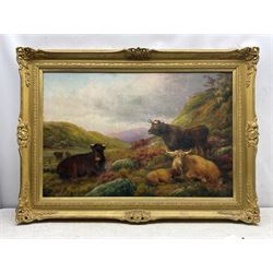 English School (Early 20th century): Highland Cattle, oil on canvas unsigned 59cm x 89cm