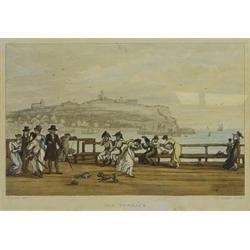  Scarborough Interest - eight 19th century engravings including 'Cliff and Terrace', printed by C. Hullmandel pub. C.R.Todd, Scarborough, 'Spa Terrace', after J. Green by J. C Sadler pub. R Ackermann 1813 and 'Crown Hotel South Cliff', after J. B Carter pub. S. W Theakston, Scarborough etc max 19cm x 27cm (8)   