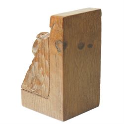 Mouseman - pair of oak triple mouse bookends, each carved and tooled with three mice, by the workshop of Robert Thompson of Kilburn H16cm