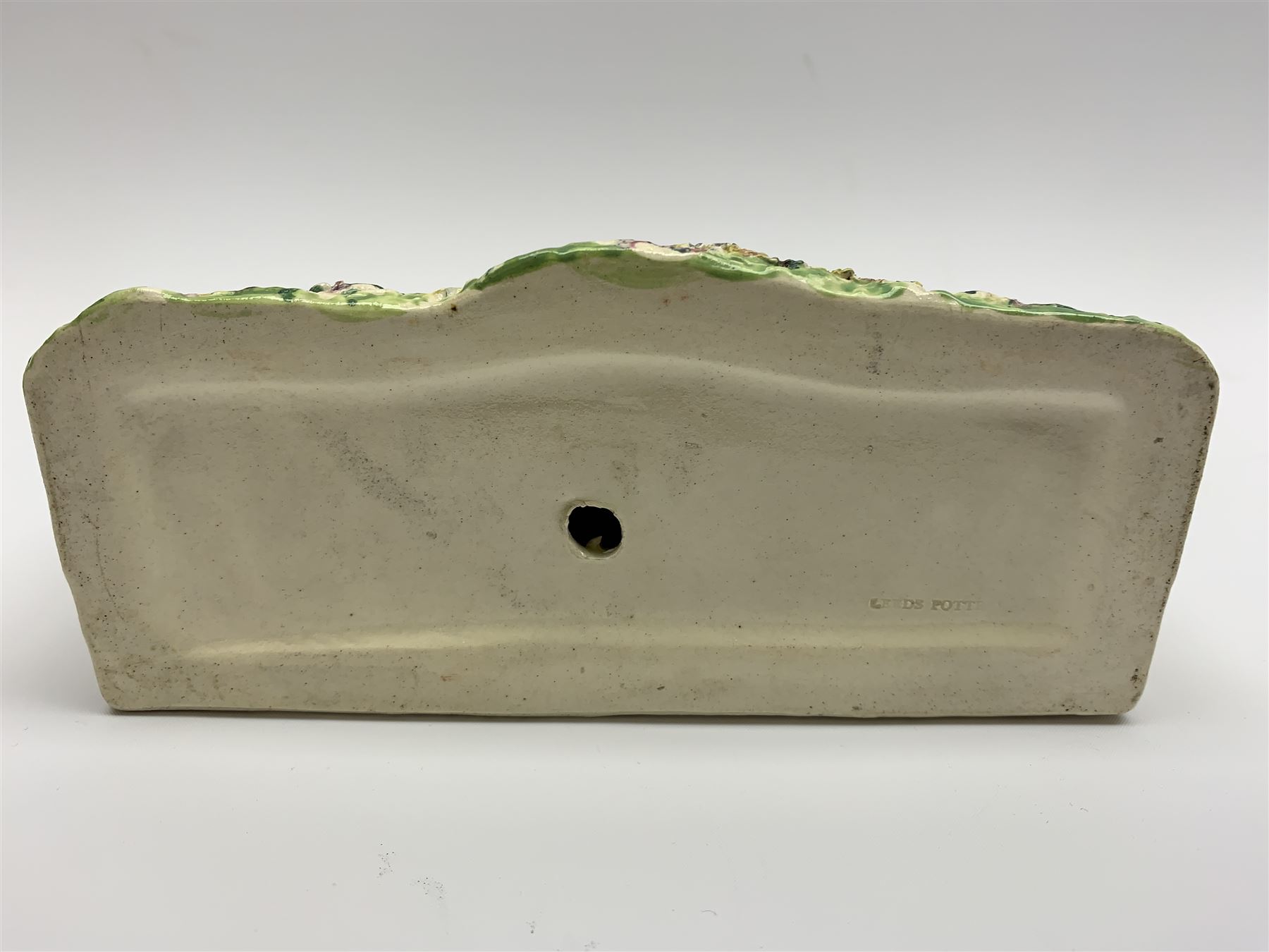 Leeds Pottery pastille burner modelled as two terrace cottages, with impressed mark beneath, H12cm L19cm