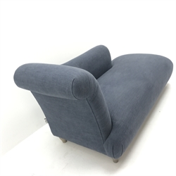 Loaf Bronte chaise longue, upholstered in a soft blue fabric, turned supports, W170cm, H80cm, D75cm