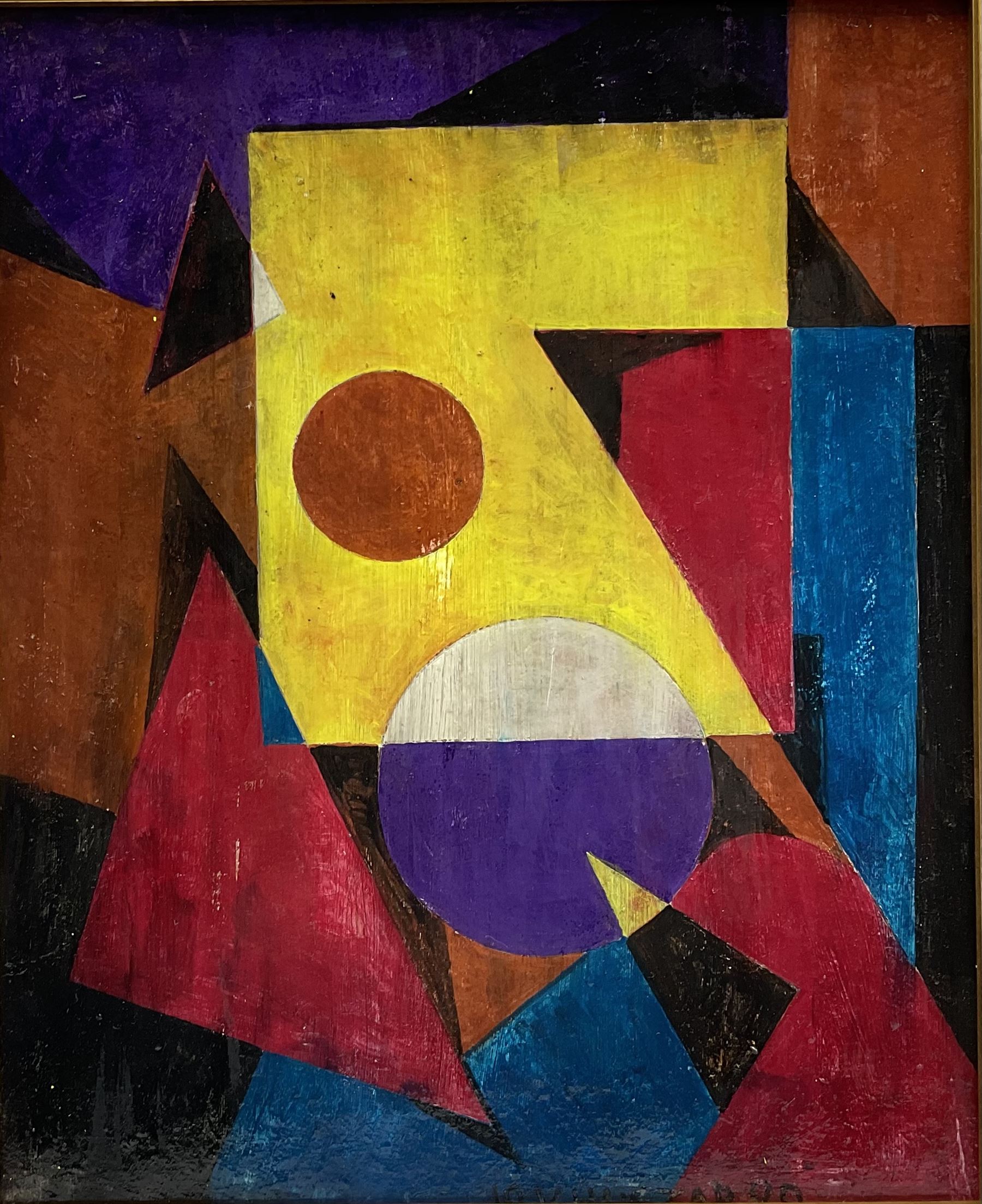 Attrib. Vilmos Huszár  (Hungarian 1884-1960): Geometric Composition, oil on board signed and dated '20, 41cm x 33cm
Notes:  Huszár born in Budapest, emigrated to The Netherlands in 1905, settling first in Voorburg, where he was one of the founder members of the art movement De Stijl. . He was influenced by Cubism and Futurism