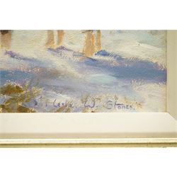 Leslie W Stones (British 20th century): 'A Quiet Evening', oil on board signed, titled verso 14cm x 20cm