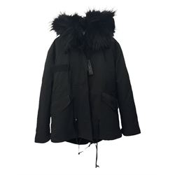Posh Poms black raccoon fur collar parka coat lined with fur, new, unused 