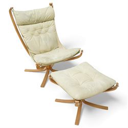 Sigurd Resell (1920–2010) for Vatne Møbler - ‘Falcon’ chair with matching stool, beige lea...