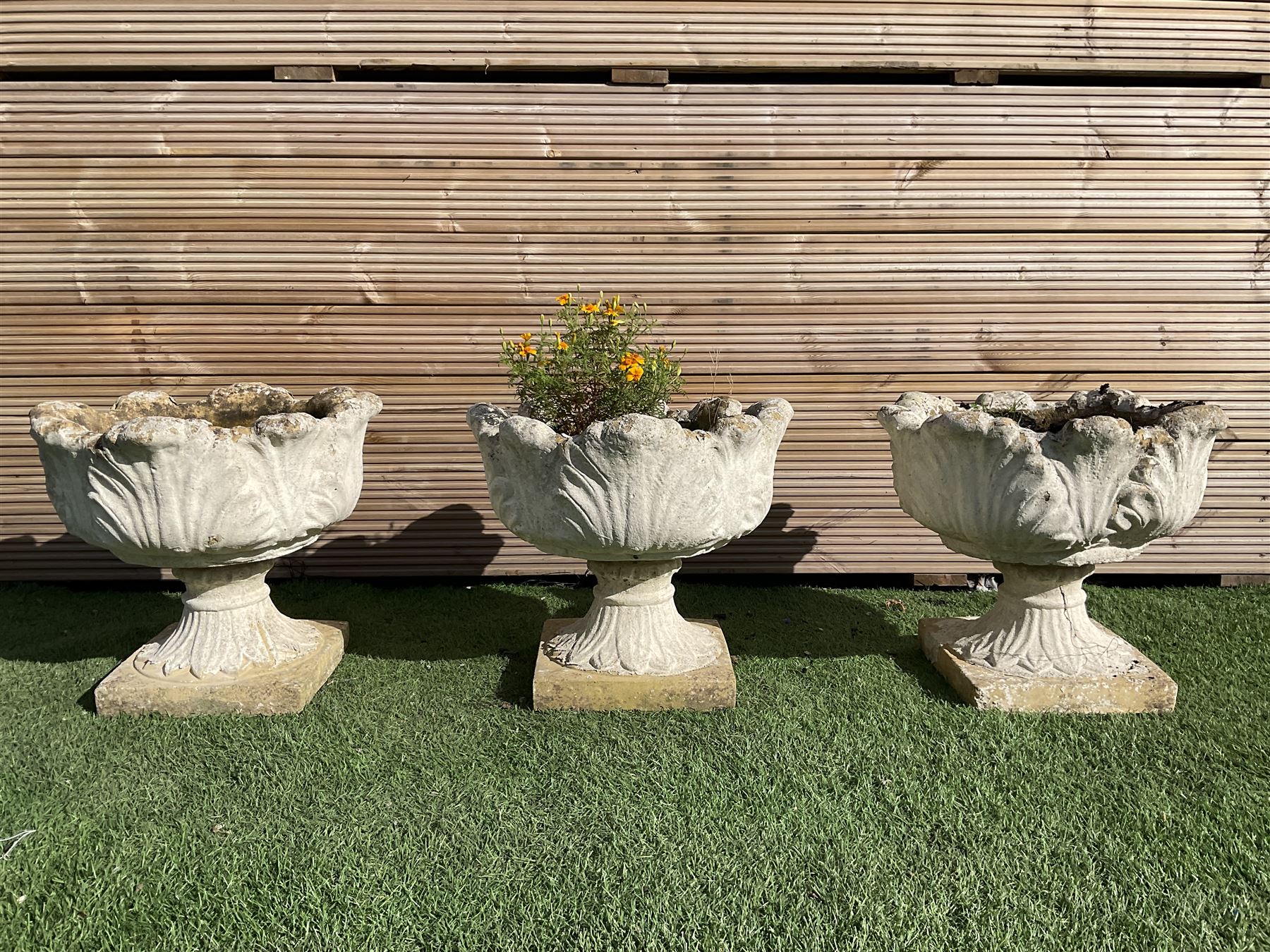 Set of three composite stone planters - THIS LOT IS TO BE COLLECTED BY APPOINTMENT FROM DUGGLEBY STORAGE, GREAT HILL, EASTFIELD, SCARBOROUGH, YO11 3TX