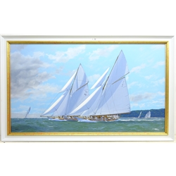  George Drury (British 1950-): 'Panerai - Cowes Classics Week 2010', oil on canvas signed, titled verso 70cm x 120cm    