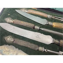 Cased horn handled carving knife set by James Deakin & Sons, Sheffield 