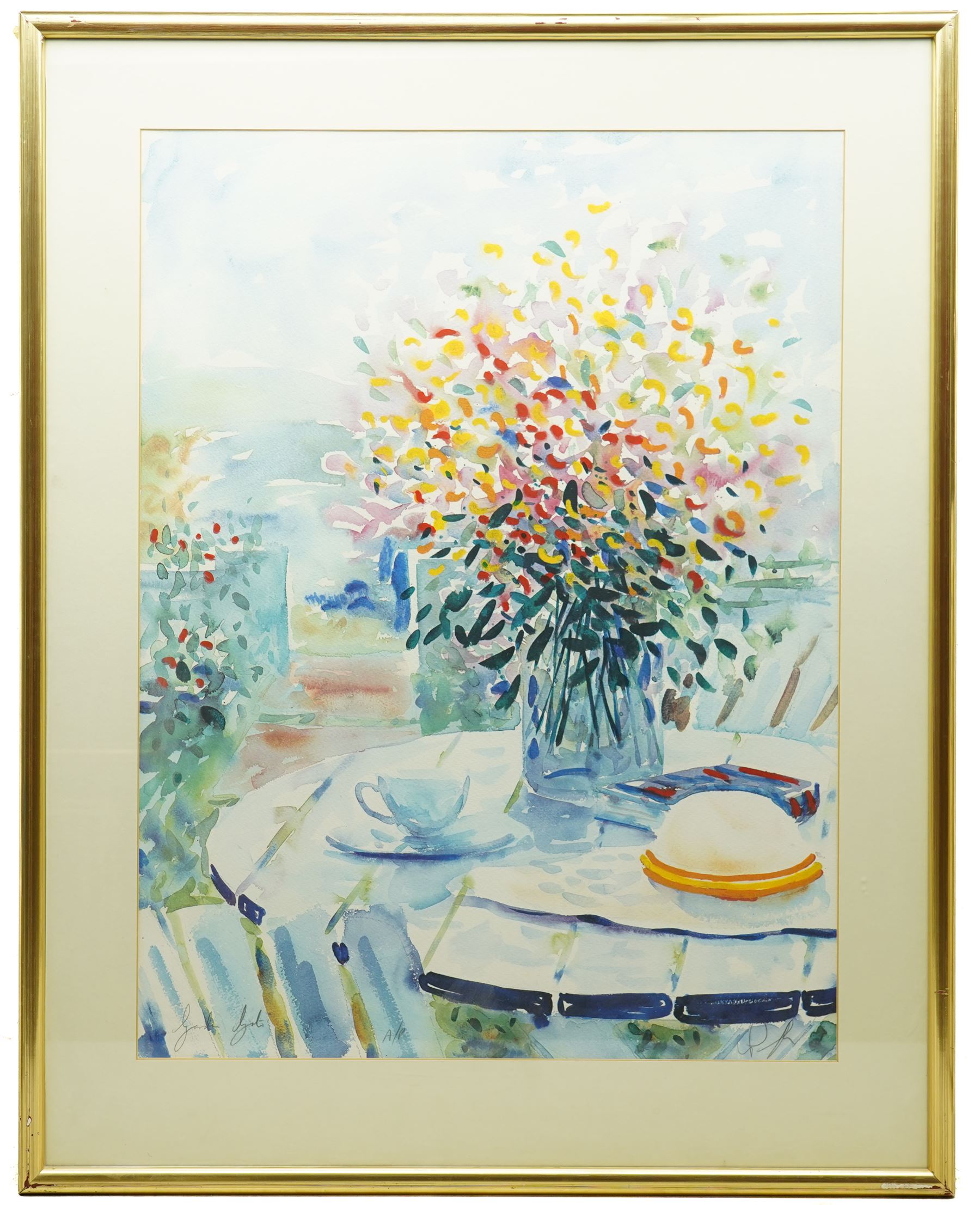 Patrick Livingstone (Irish 20th Century): Still Life of Flowers, artists proof print signed and indistinctly titled 72cm x 54cm 