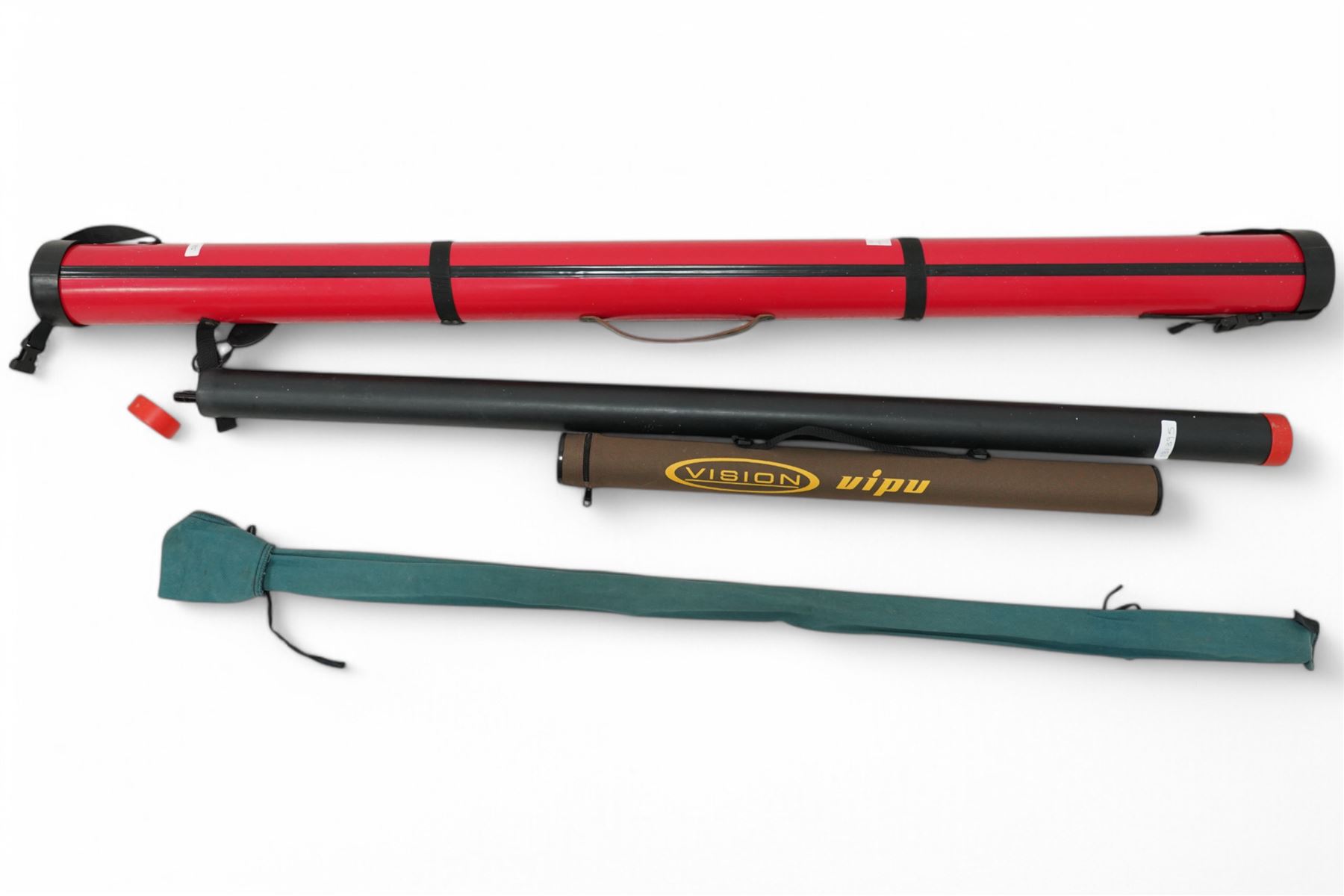 Daiwa Whisker Fly 15' three piece rod,, Pateke Morton two piece fly fishing rod 260cm, Vision Vipu four piece fly fishing rod in case and a cane rod (4) 
