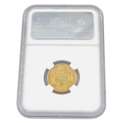 United States of America 1854 gold three dollar coin, encapsulated and graded AU55 by NGC