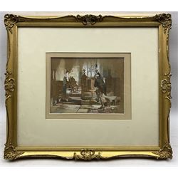 James Lobley (British 1828-1888): Gentleman Taking a Rest in the Church, watercolour signed 15cm x 20cm 