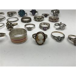 Twenty seven silver and silver-gilt stone set rings, all stamped or hallmarked 