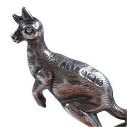 Collection of silver, including Kangaroo book mark, six silver brooches, comprising silver-gilt scottie dog, fairy, marcasite cat, Celtic stag, Essex regiment and wren, vesta case and bible locket