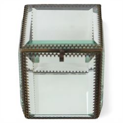 20th century French brass and  bevelled glass jewellery box, H12cm
