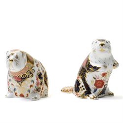 Royal Crown Derby Beaver and Bulldog paperweights, each with gold stopper, boxed (2)