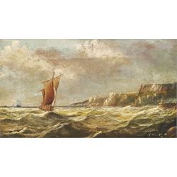 F Hopper (British 19th century): Sailing off the Coast, oil on canvas signed and dated '97, 14cm x 24cm