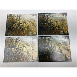 Presentation bronzed figure of a paratrooper by Peter Hicks mounted on a mahogany plinth with plaque inscribed ' Presented to Lieutenant General Sir Michael Gray KCB OBE President Army Parachute Association 1981-1987 An Outstanding Term of Leadership Friendship and Humour. Thank You All Ranks A.P.A.' H28cm; a brass Pegasus plaque H12cm; and small quantity of colour photographs and prints of military related paintings