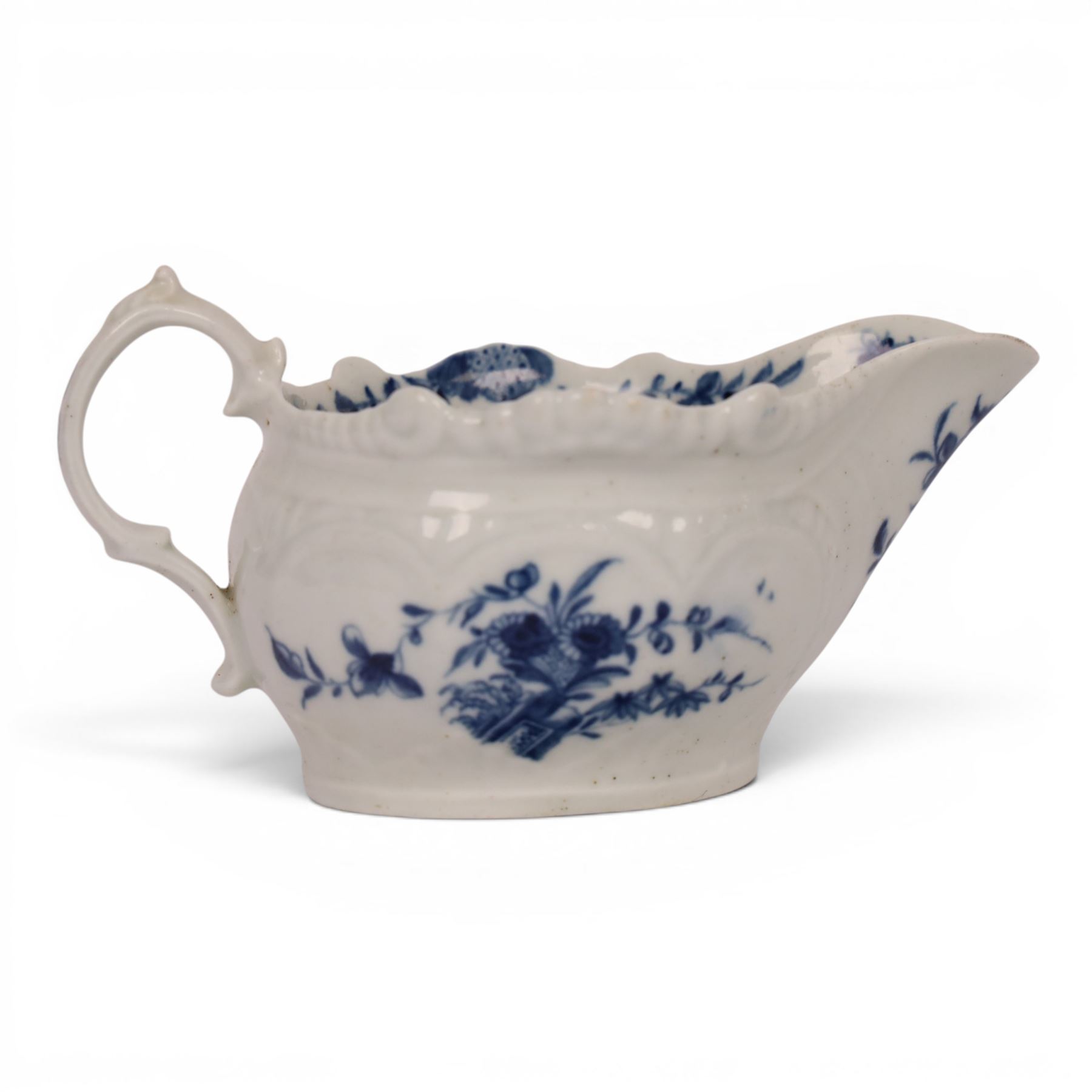 Worcester blue and white cream boat, decorated in the Two Porter Landscape pattern, circa 1765-1775, L13.5cm