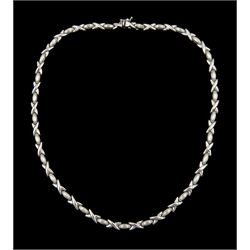 18ct white gold brushed oval link and polished cross link necklace, Birmingham 2002