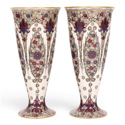 Pair of early 20th century Royal Worcester shape 2601 vases, painted with peacock feather ...