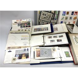 Great British and World stamps including FDCs, small number of Queen Elizabeth II mint decimal stamps, commemorative stamps in small ring binder albums, world stamps including Canada, Pakistan, New Zealand, India,  USA etc, in various albums and loose, in one box