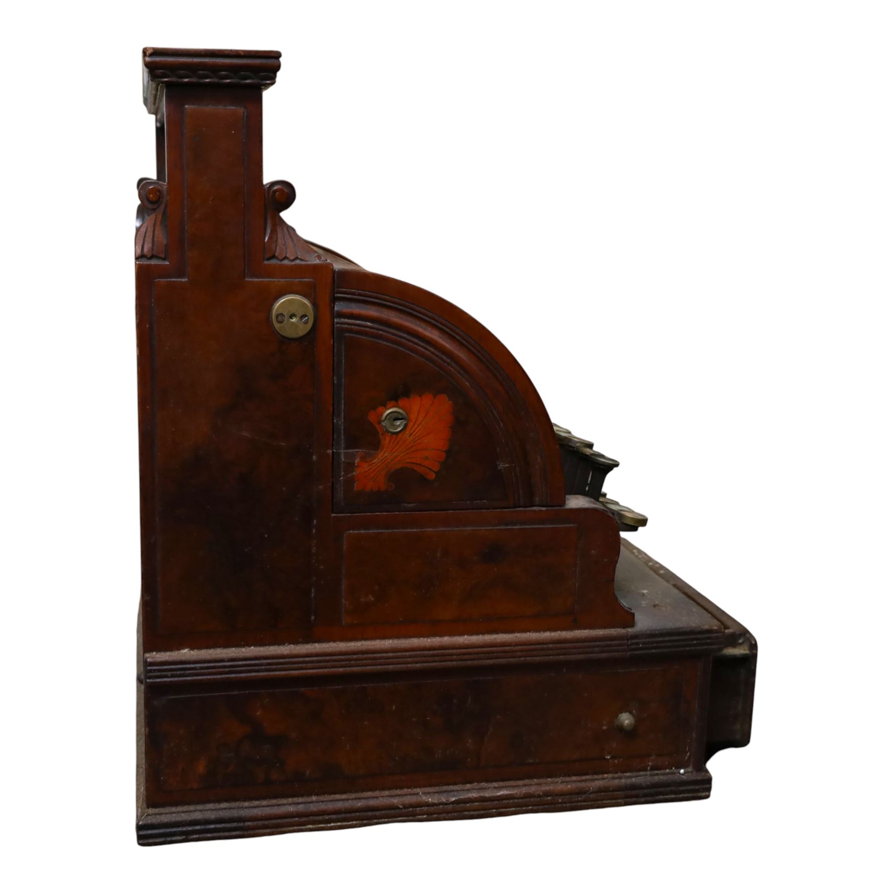 Late 19th Century American cash register in an inlaid walnut case by the National Cash Register Co. Dayton, Ohio USA, H48cm