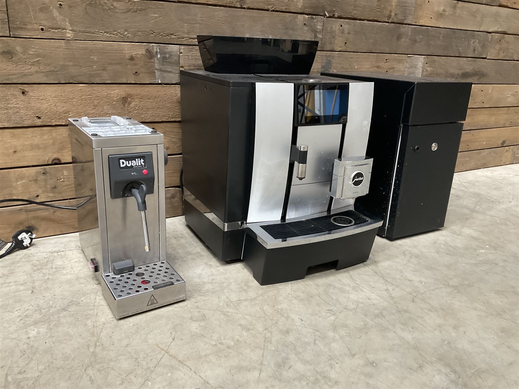Jura GIGA X3 commercial coffee machine, Dualit Milk Frother and a Milk cooling cabinet, with other accessories
